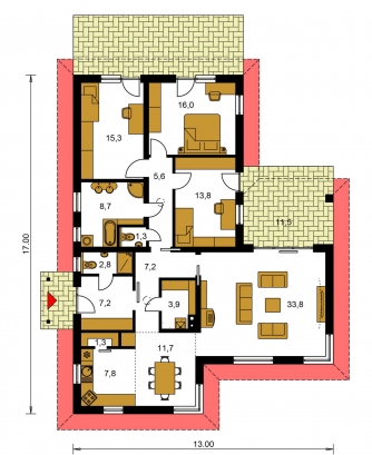 Spiegelverkehrter Entwurf | Grundriss des Erdgeschosses - BUNGALOW 123